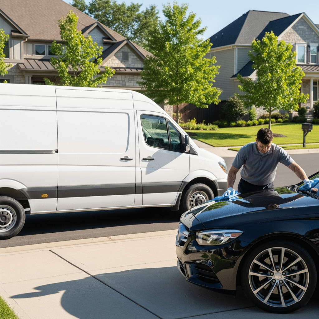 Best Mobile Auto Detailing Services for Black Vehicles in Orange County’s Hot Climates 1 working on a black car