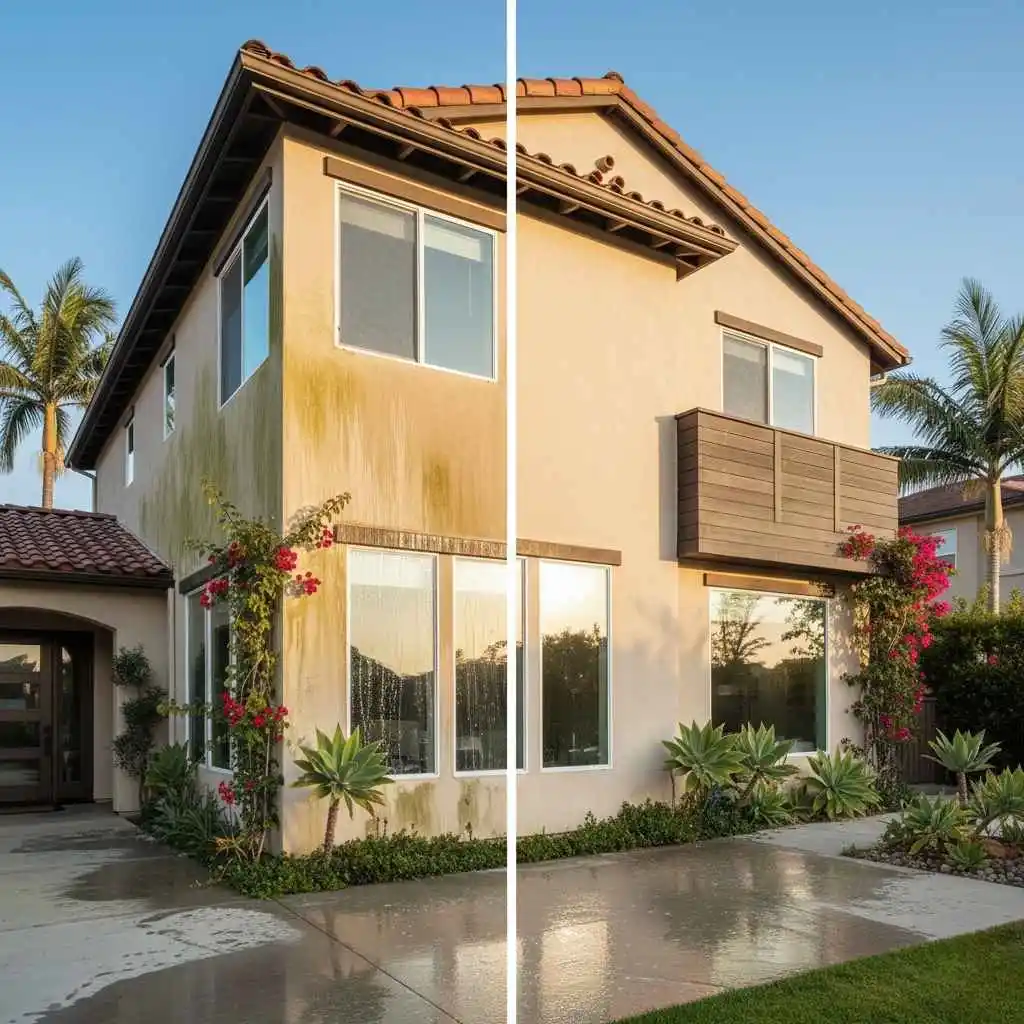 Before-and-after exterior home cleaning in Orange County