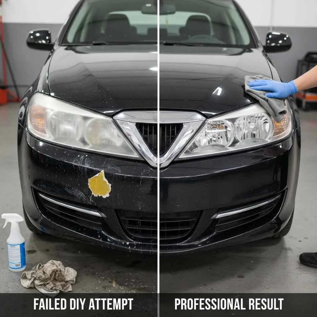 damaged headlights from failed DIY attempt vs professional result